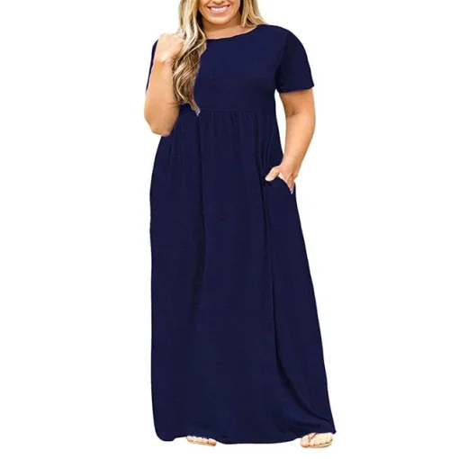 Plus Size Summer Short Sleeve Printed Maxi Dress - Image 7