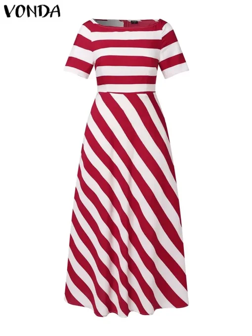 Women’s Sexy Off Shoulder Stripe Maxi Dress Bohemian Sundress - Image 2