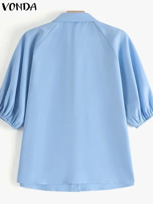 Elegant Loose Blouse with Lapel Neck and Half Sleeves - Image 5