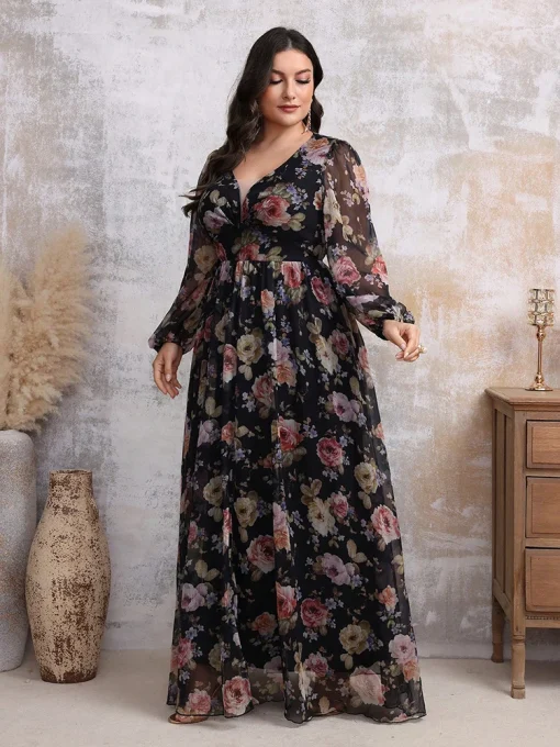 Plus Size Boho Floral Print Spring Casual Holiday Dress - Image 5