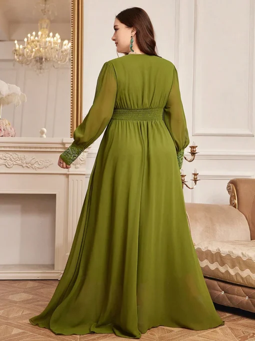 Luxury Elegant Long Sleeve Plus Size Embroidery Maxi Party Dress - Image 2