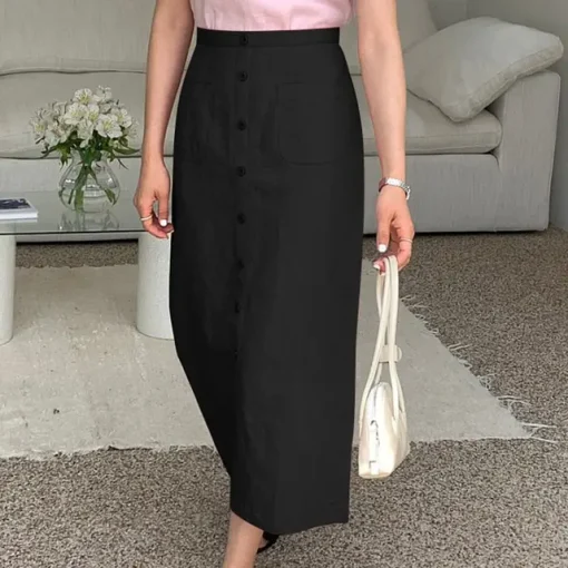 Elegant Summer Midi Skirt with Buttons and Pockets - Image 7