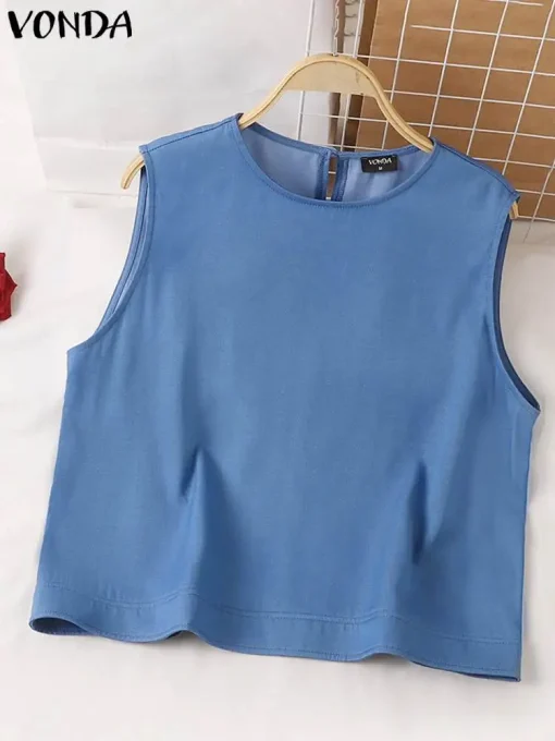 Women Summer Tank Tops Sleeveless Solid Color Shirts - Image 2