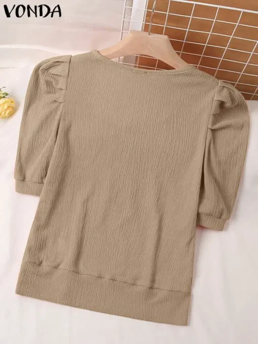 Summer Elegant Puff Sleeve Square Collar Blouse - Image 3