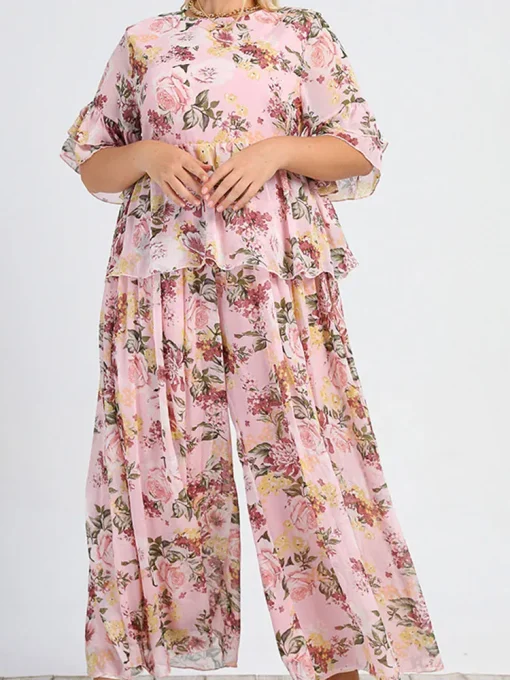 Elegant Plus Size Summer Set with Wide Leg Pants - Image 4