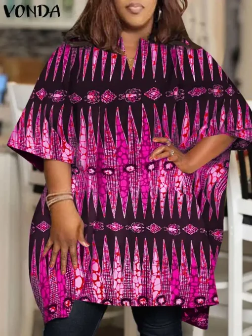 Plus Size Printed Half Sleeve Tunic Blouse - Image 4