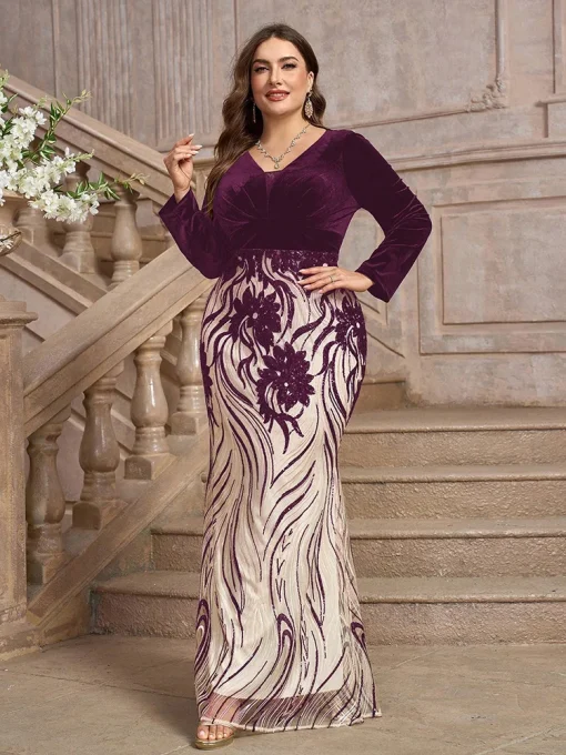 Elegant Plus Size Embellished Embroidery Formal Evening Gown - Image 3