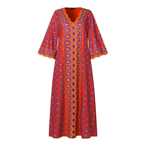 Plus Size Bohemian Vintage V-Neck Maxi Dress for Women - Image 5