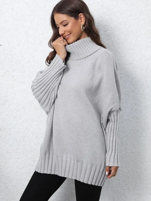 Women's Vintage Turtleneck Knit Sweater, Oversized Casual Winter Top - Image 3