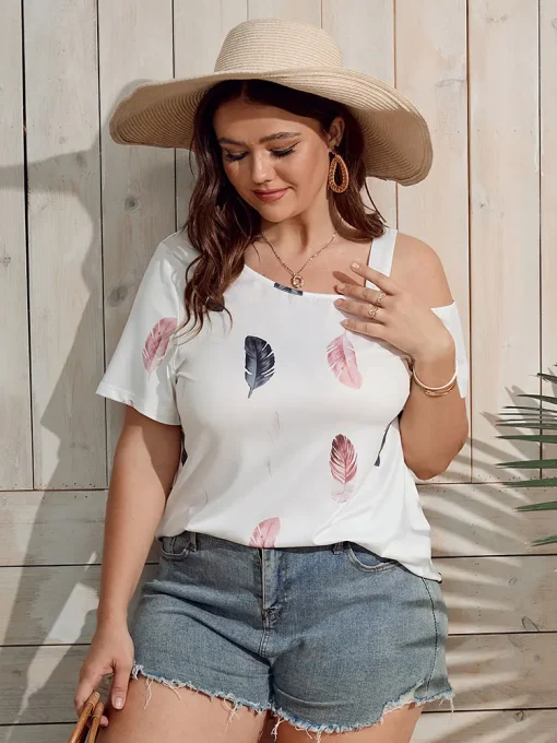 Plus Size Women's Off Shoulder Graphic Tee Shirt - Image 4