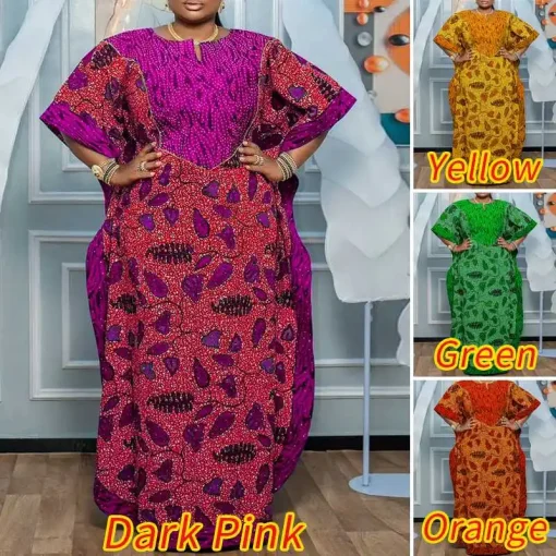 Plus Size Printed Maxi Dress with Short Sleeves