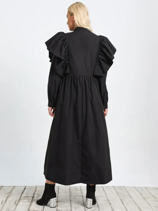 Plus Size Monochrome A-Line Long Sleeve Dress - Image 2