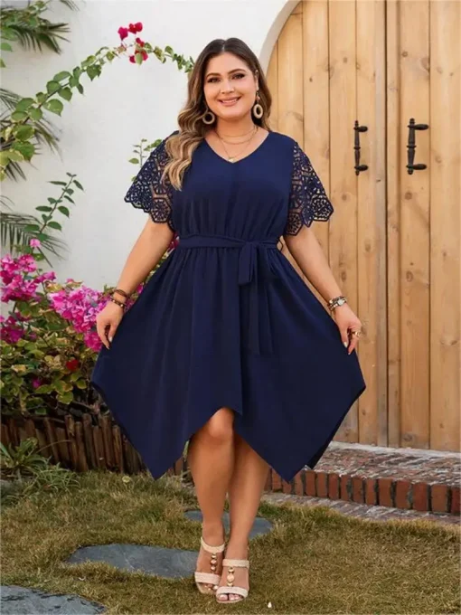 Plus Size Irregular V-Neck Print Casual Party Dress - Image 4