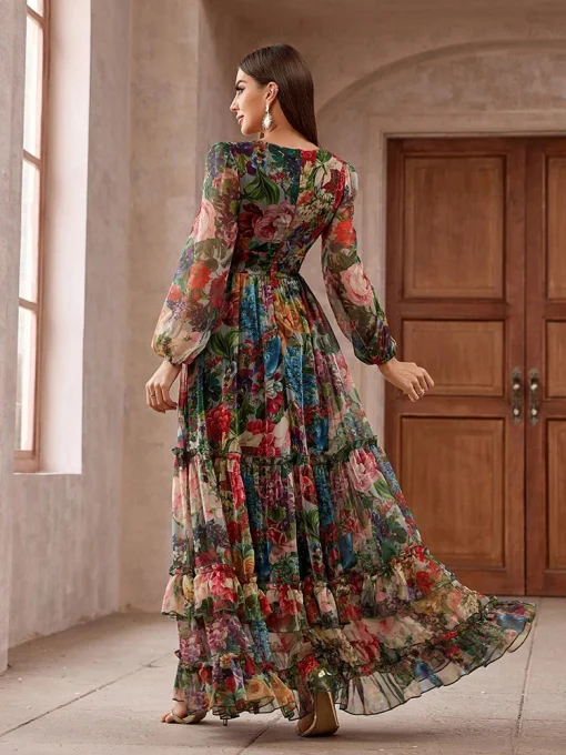 Casual Elegant Boho Floral Print Long Sleeve Summer Maxi Dress - Image 2