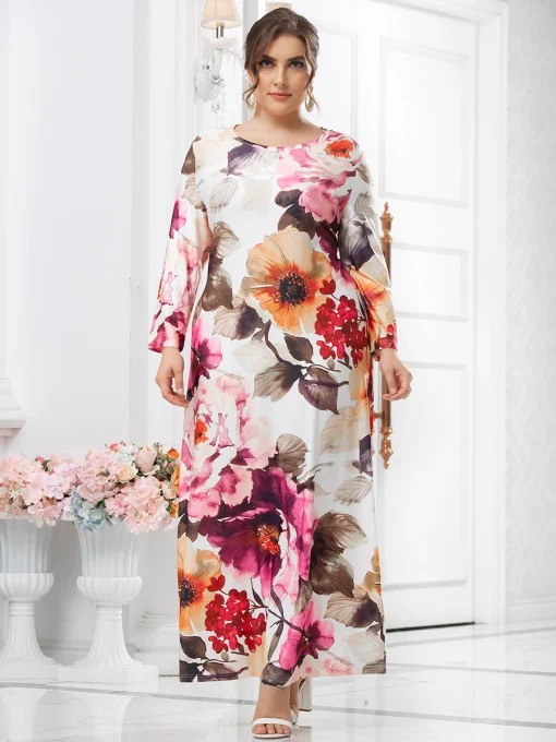 Plus Size White Floral Print Long Sleeve Maxi Dress - Image 6