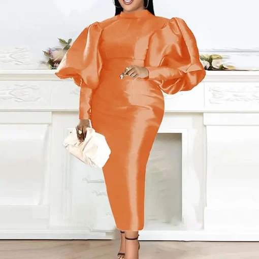 Elegant Long Sleeve Satin Silk Maxi Dress for Women - Image 5