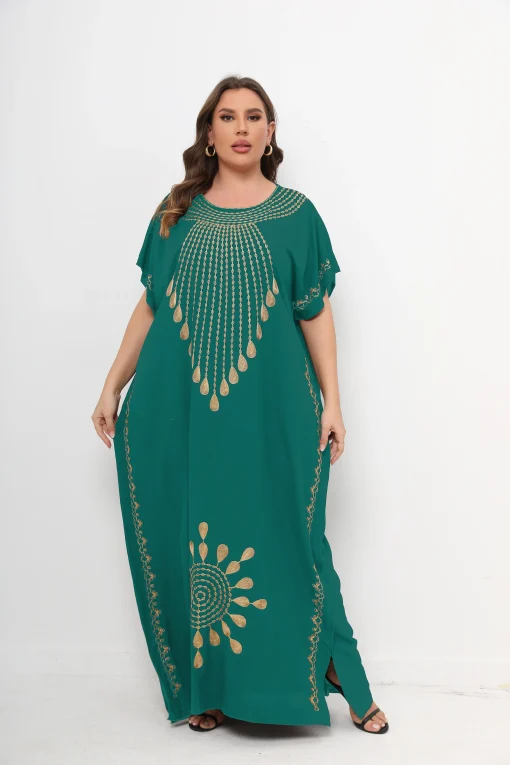 Muslim Cotton Dashiki Short Sleeve Maxi Abaya Kaftan - Image 3