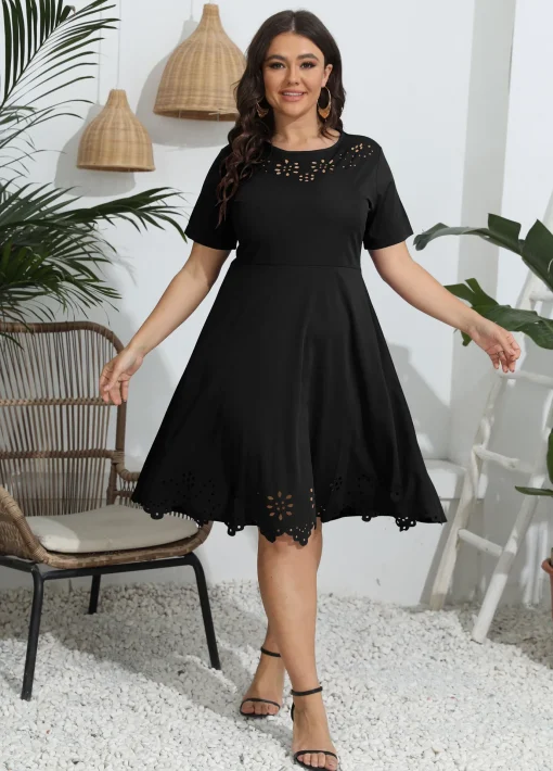 Elegant Plus Size Linen Hollow Casual Summer Party Dress - Image 2