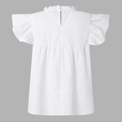 Women’s Elegant Ruffled Short Sleeve Stand Collar Blouse - Image 6