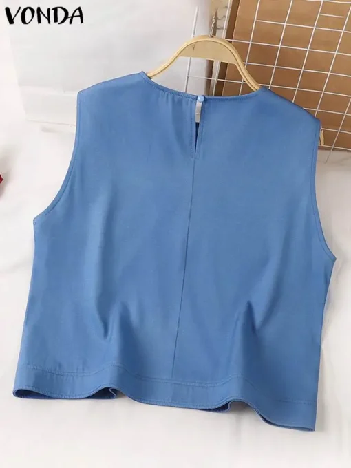 Women Summer Tank Tops Sleeveless Solid Color Shirts - Image 3