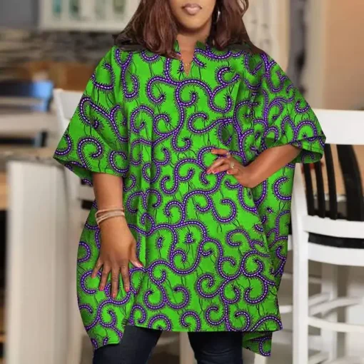 Bohemian Printed Plus Size Blouse with Half Sleeves - Image 7