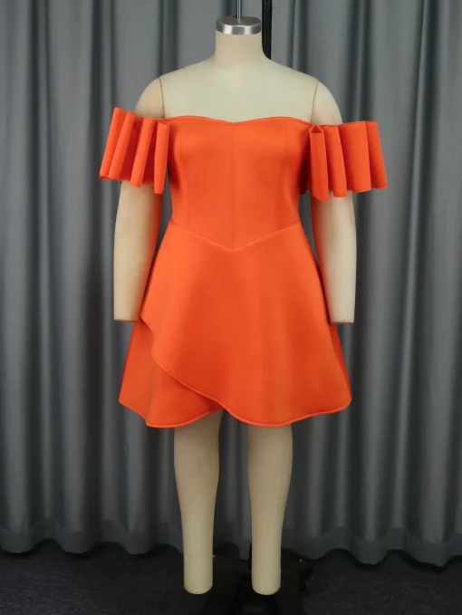 Orange Backless Off Shoulder High Waist Mini Party Dress - Image 5