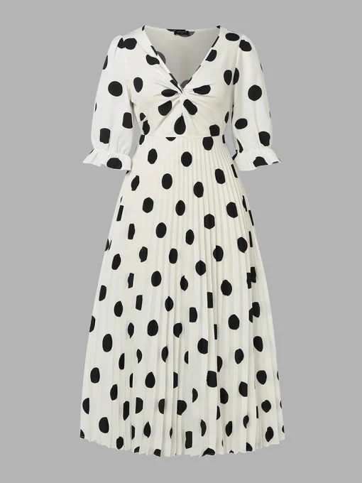 Elegant V-Neck Dot Print Party Long Dress - Image 2