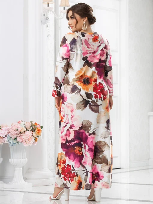 Plus Size White Floral Print Long Sleeve Maxi Dress - Image 4