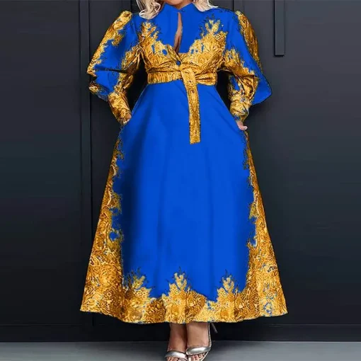 Elegant Women's Long Shirt Dress with Belted Bohemian Style - Image 5