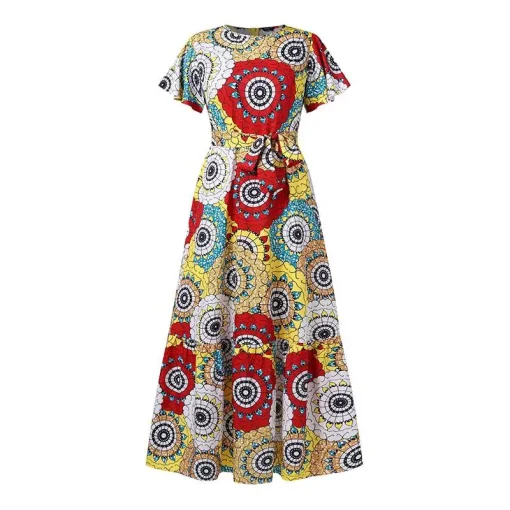 Women’s Bohemian Vintage Printed Short Sleeve Maxi Dress - Image 6