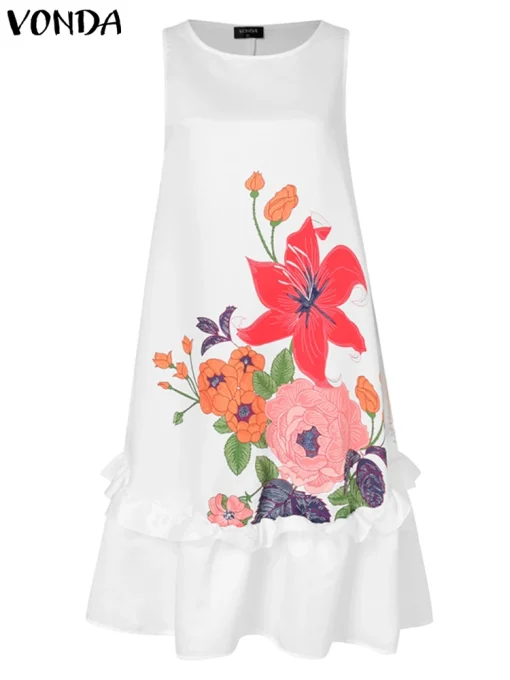 Women’s Elegant Floral Print Sleeveless Midi Dress - Image 3