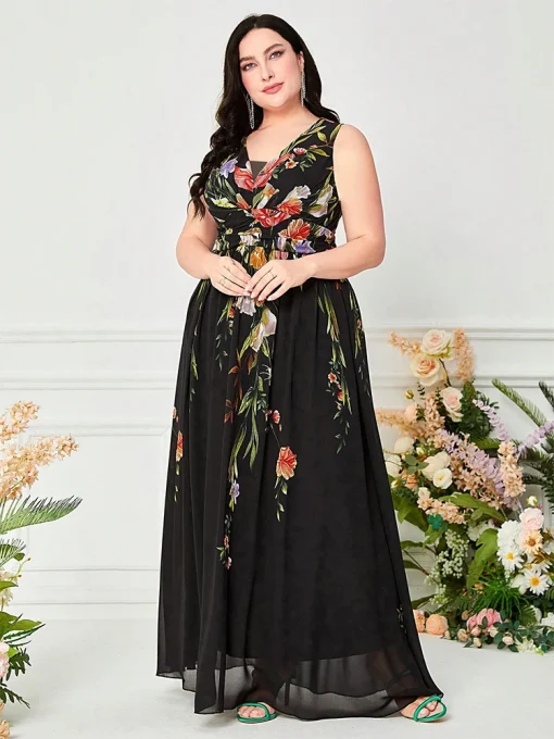 Plus Size Sleeveless Bohemian Print Maxi Party Dress