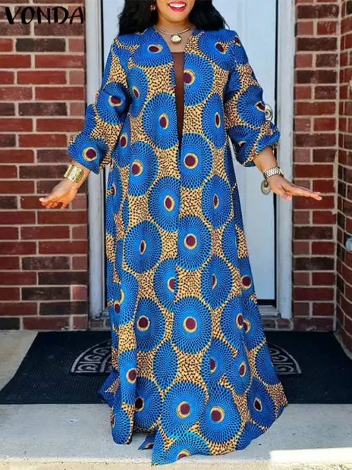 Plus Size Women’s Printed Vintage Maxi Autumn Dress - Image 3