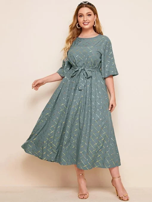 Fashionable Plus Size Printed Long Sleeve Autumn Dress - Image 3