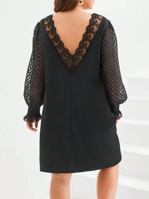 Plus Size Elegant V-Neck Long Sleeve Party Dress