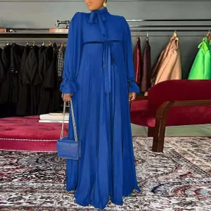 Women’s Bohemian Long Sleeve Maxi Dress with Stand Collar