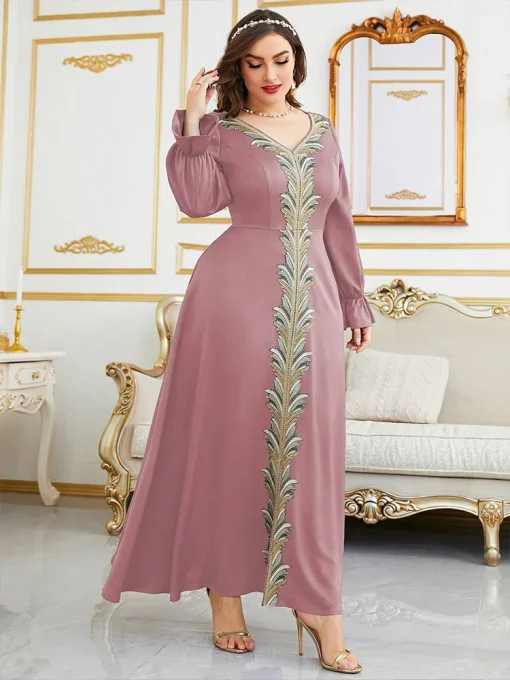 Plus-Size Women V-neck Loose Maxi Muslim Middle East Dress - Image 4