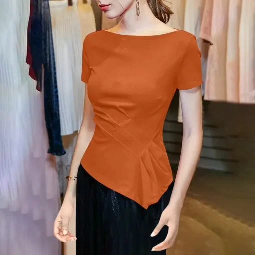 Women's Elegant Pleated Short Sleeve Blouse - Image 5