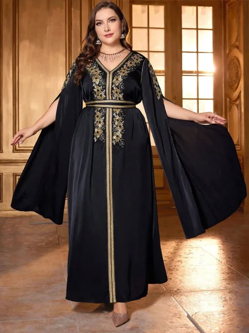 Plus-Size Women Maxi Embroidered Beaded Arab Party Dress - Image 3