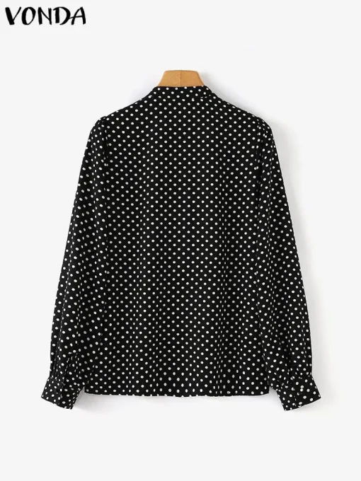 Plus Size Polka Dot Ruffle Long Sleeve Blouse - Image 3