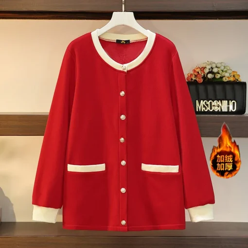 Plus Size Women's Red Velvet Button Jacket Coat - Image 5