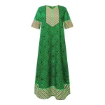 Elegant Long Maxi Dress Women V-Neck Printed Summer Sundress