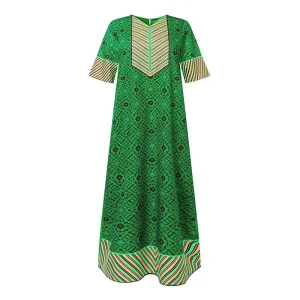 Elegant Long Maxi Dress Women V-Neck Printed Summer Sundress