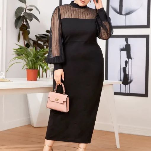 Elegant Plus Size Long Sleeve Black Party Dress - Image 5