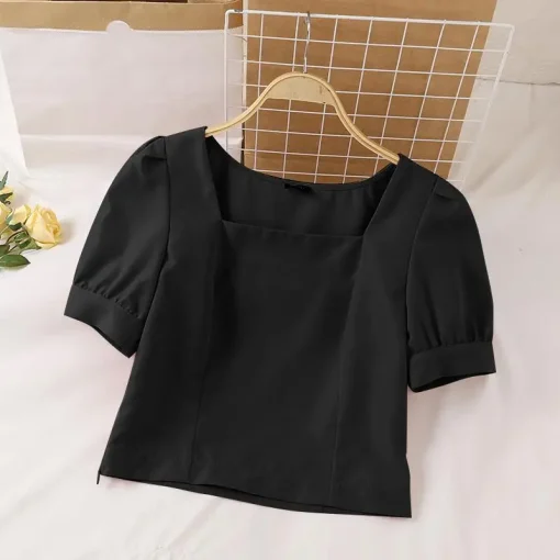 Women’s Sexy Square Collar Short Sleeve Blouse - Image 5