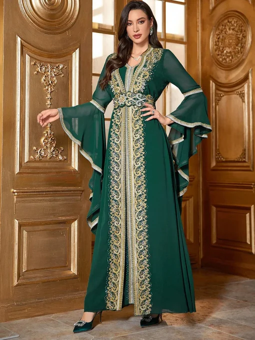 Luxury Elegant Arabian Kaftan Embroidered Modest Party Evening Dress