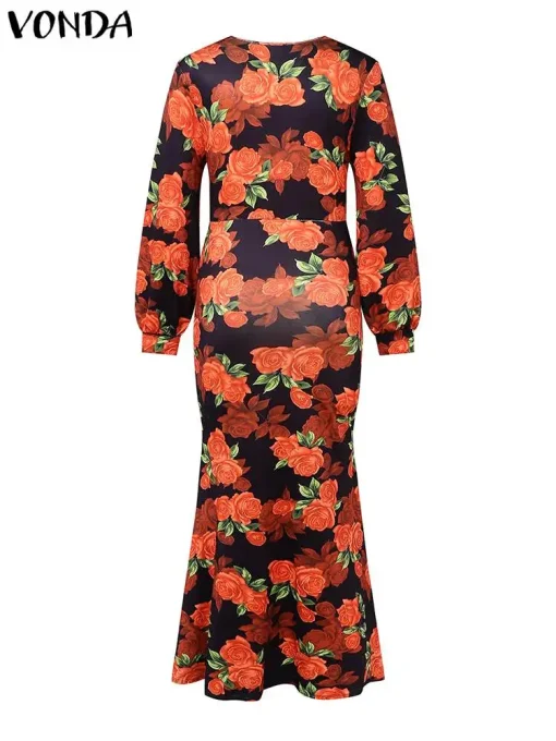 Plus Size Bohemian High Split V-Neck Floral Party Dress - Image 3