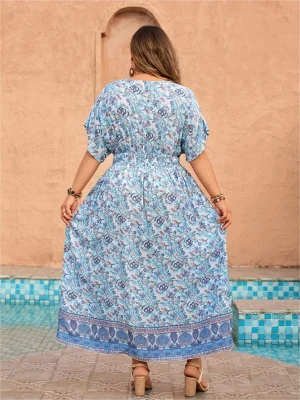 Elegant V-Neck Beach Party Dress for Plus Size Women