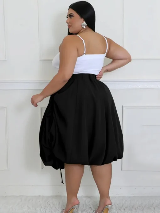 Plus Size Women's High Waist A-Line Black White Skirt - Image 5