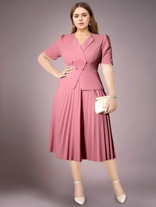 Classic Elegant A-Line Pleated Button-Up Church Dress